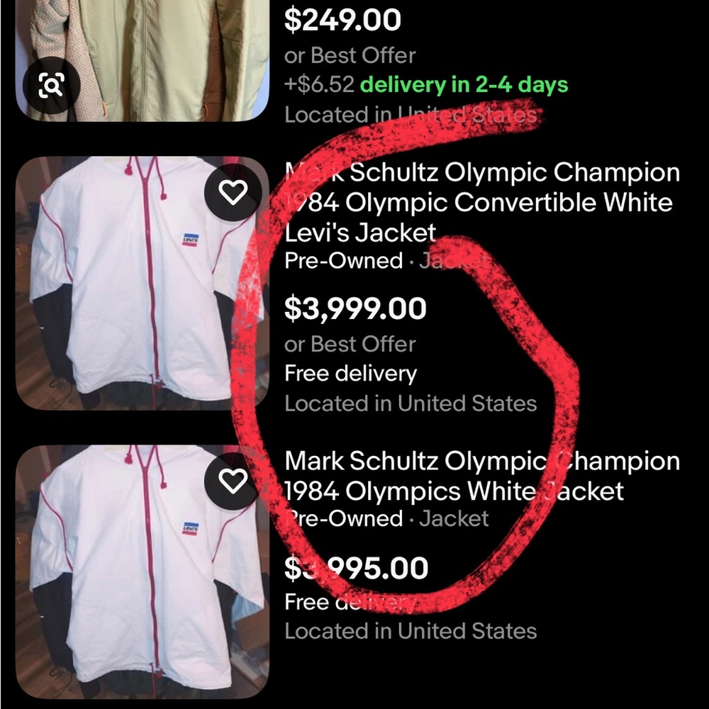 Levi's USA Olympic White Jacket rare men’s collector piece